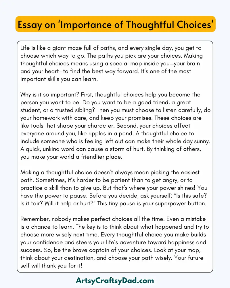 'Importance of Thoughtful Choices' – 300 Words Essay for Grades 8 to 10 Students