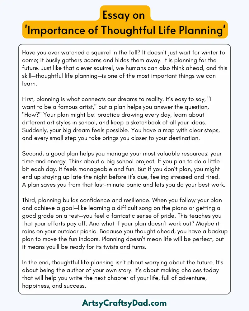 'Importance of Thoughtful Life Planning' – 300 Words Essay for Grades 7 to 10 Students