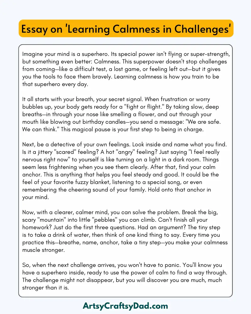 'Learning Calmness in Challenges' – 300 Words Essay for Grades 8 to 10 Students