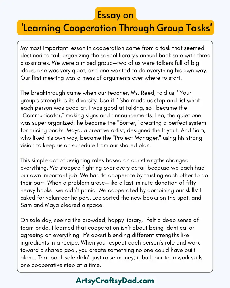 'Learning Cooperation Through Group Tasks' - 300 Words  Essay for Grades 9 to 10 Students