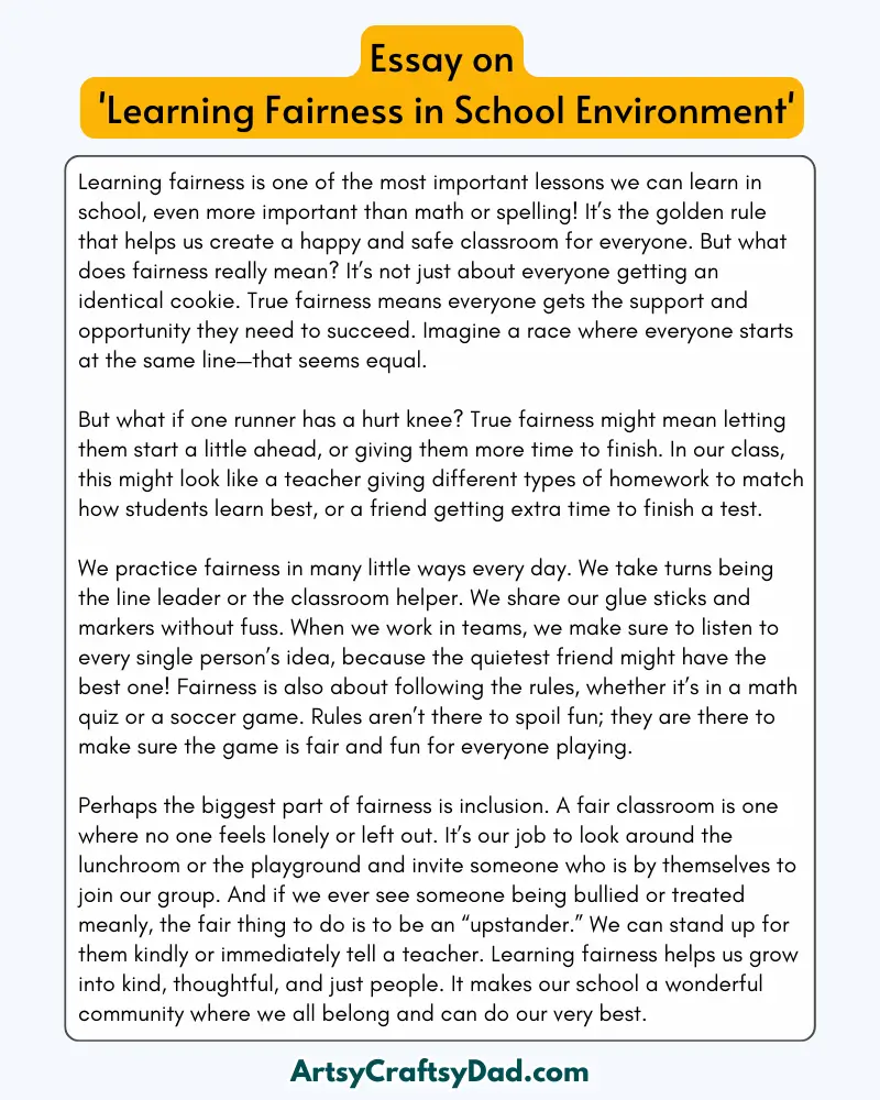 'Learning Fairness in School Environment' - 300 Words Essay for Grades 6 to 10