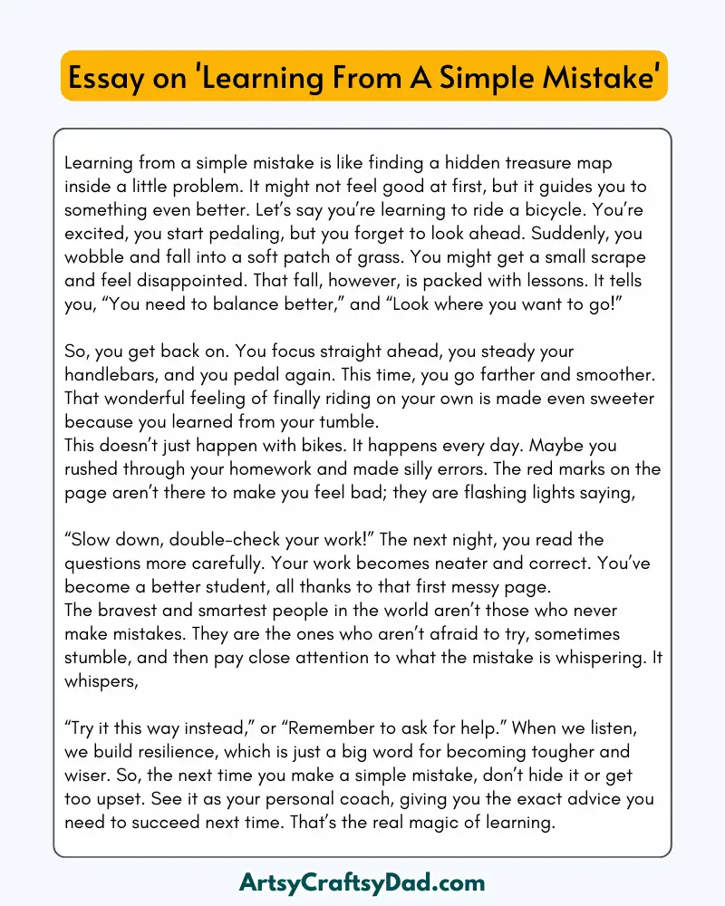 'Learning From A Simple Mistake' - 300 Words  Essay for Grades 8 to 10 Students