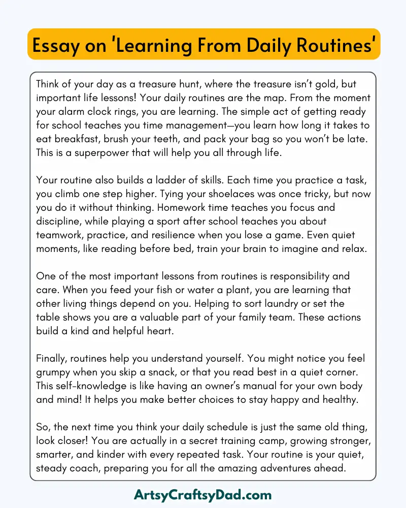 'Learning From Daily Routines' – 300 Words Essay for Grades 8 to 10 Students