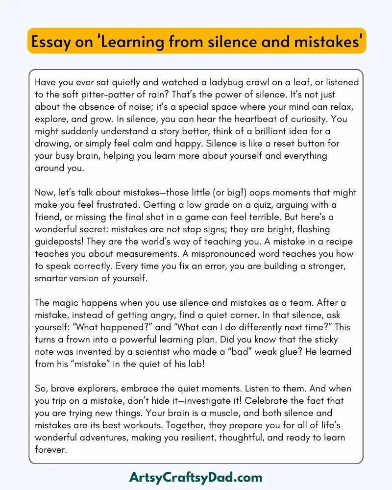 'Learning from Silence and Mistakes' - 300 Words Essay for Grades 8 to 10 Students