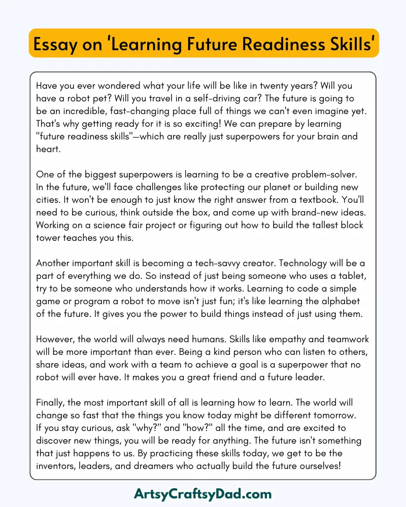 'Learning Future Readiness Skills' – 300 Words Essay for Grades 7 to 10 Students