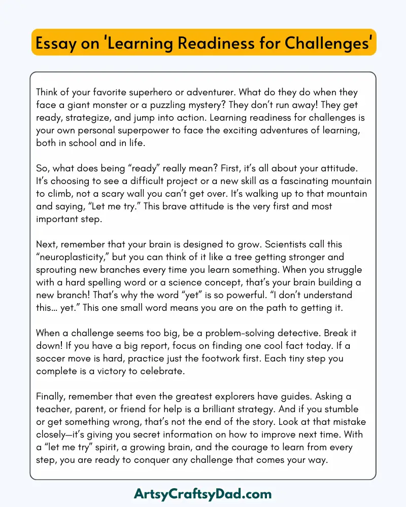 'Learning Readiness for Challenges' – 300 Words Essay for Grades 8 to 10