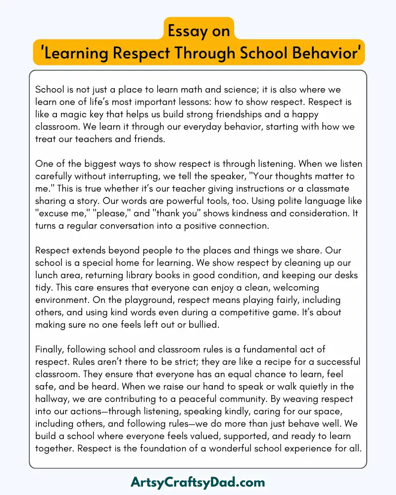 'Learning Respect Through School Behavior' - 300 Words  Essay for Grades 8 to 9 Students