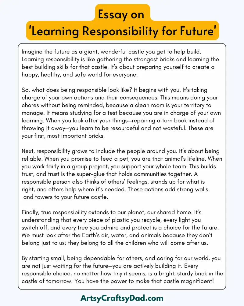 'Learning Responsibility for Future' – 300 Words Essay for Grades 8 to 10 Students