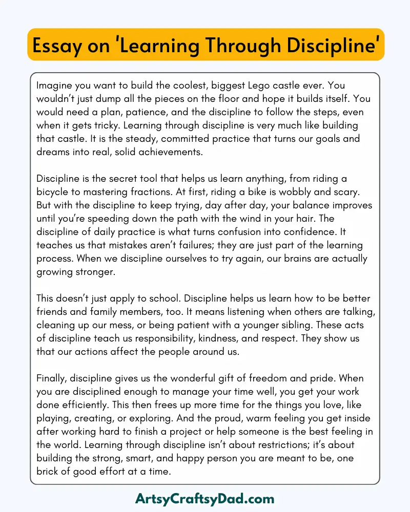 'Learning Through Discipline' - 300 Words Essay for Grades 8 to 10 Students