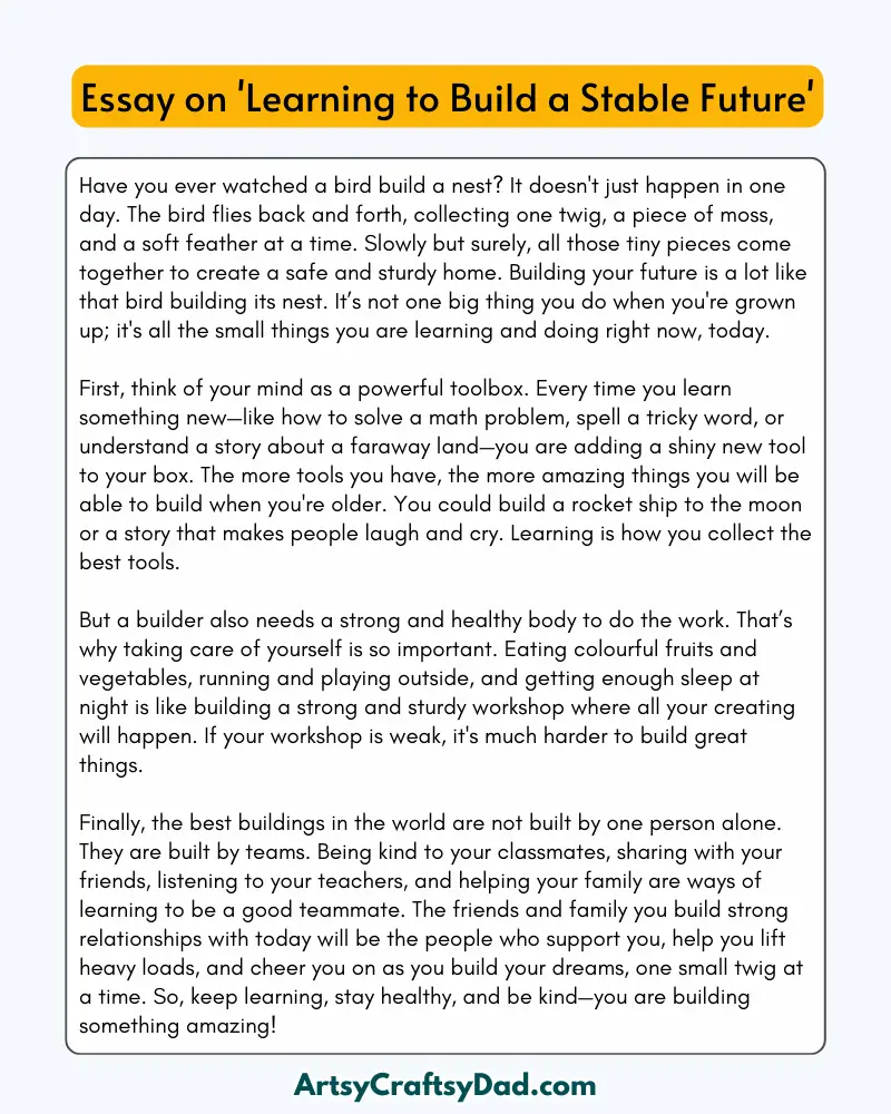 'Learning to Build a Stable Future' – 300 Words Essay for Grades 7 to 10 Student