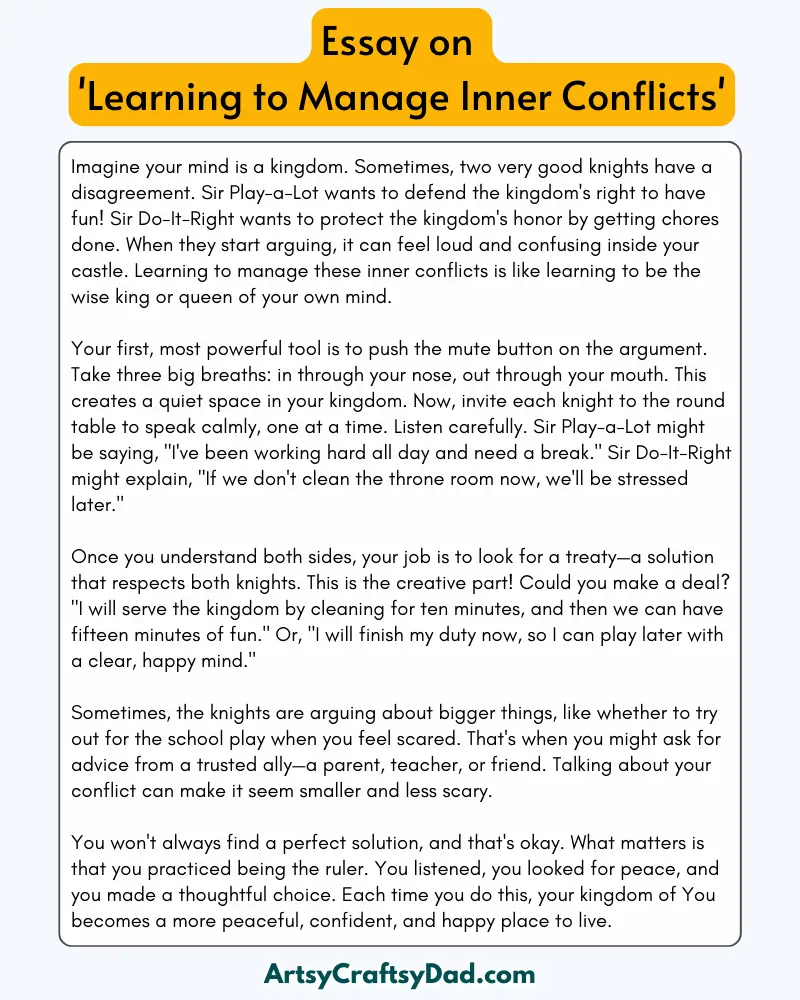'Learning to Manage Inner Conflicts' - 300 Words  Essay for Grades 9 to 10 Students