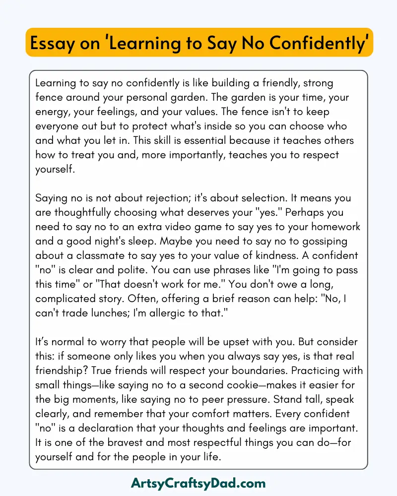 'Learning to Say No Confidently' - 300 Words  Essay for Grades 7 to 8 Students