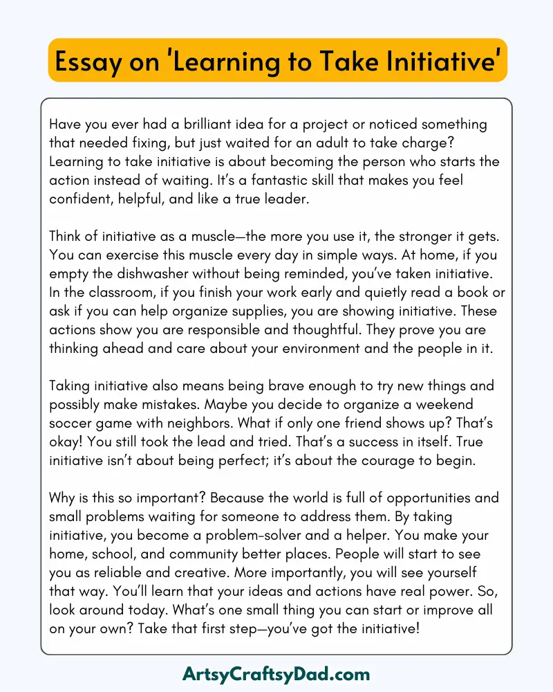 'Learning to Take Initiative' – 300 Words Essay for Grades 8 to 10 Students