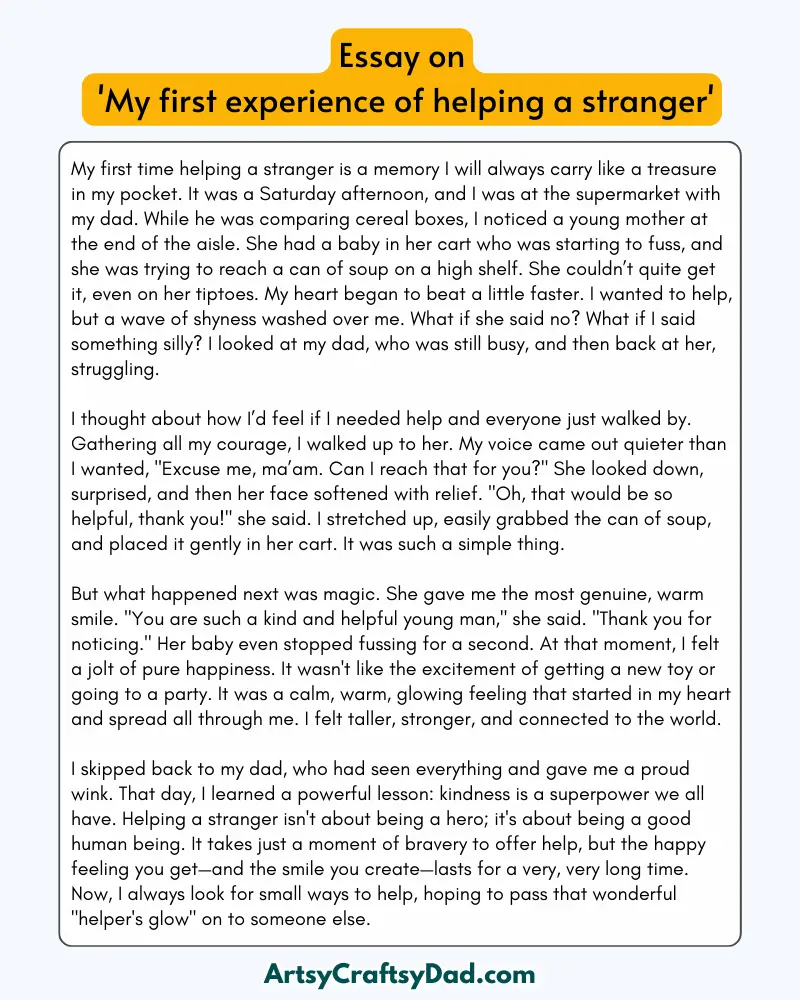 'My First Experience of Helping A Stranger' - 300 Words Essay for Grades 8 to 10  Students