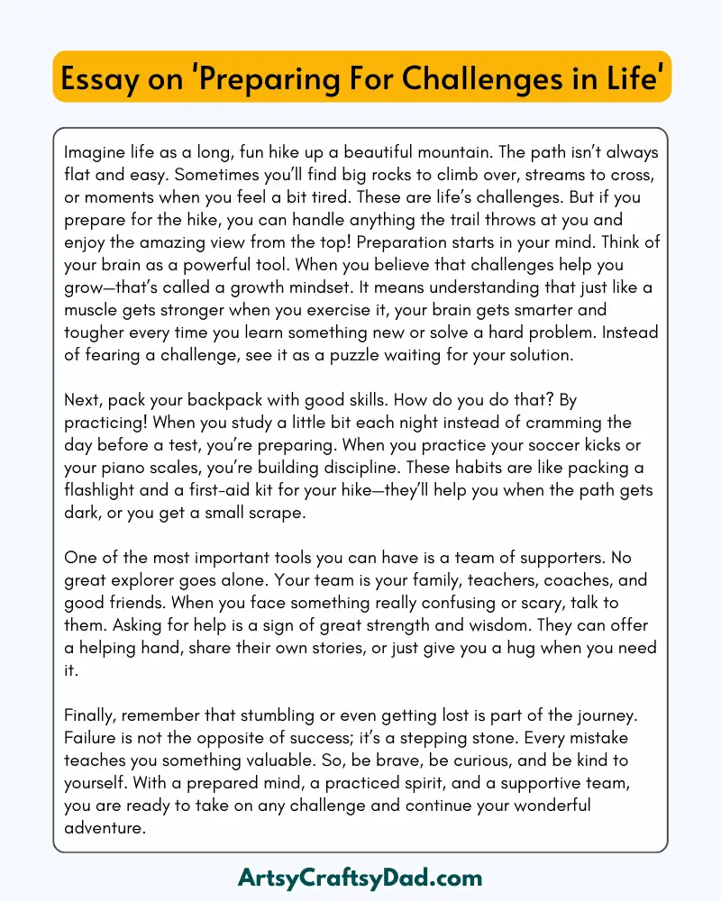 'Preparing For Challenges in Life' - 300 Words Essay for Grades 8 to 10 Students