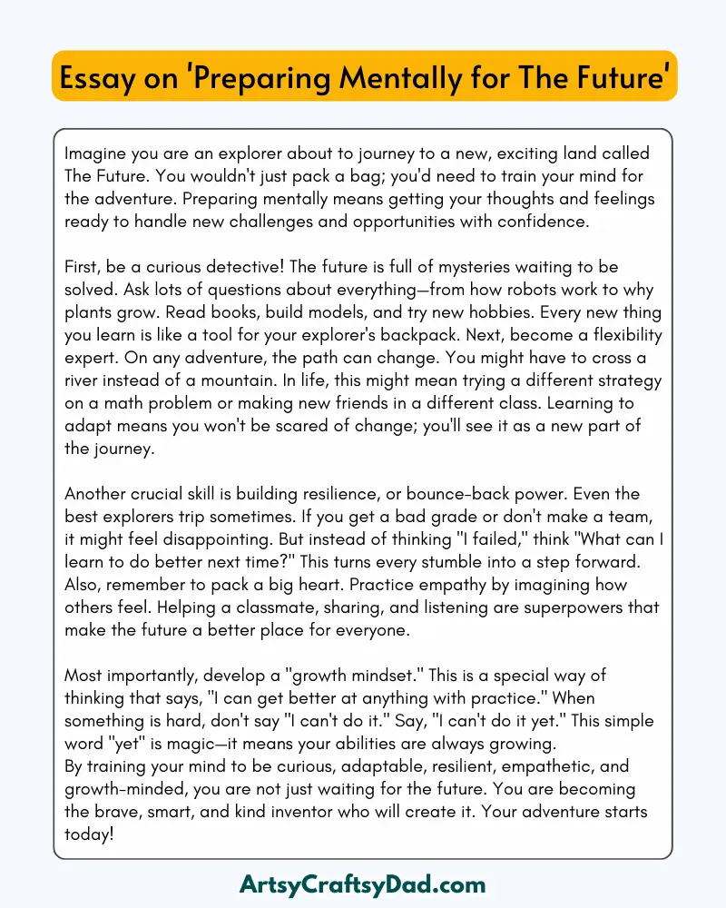 'Preparing Mentally for The Future' - 300 Words Essay for Grades 8 to 10 Students