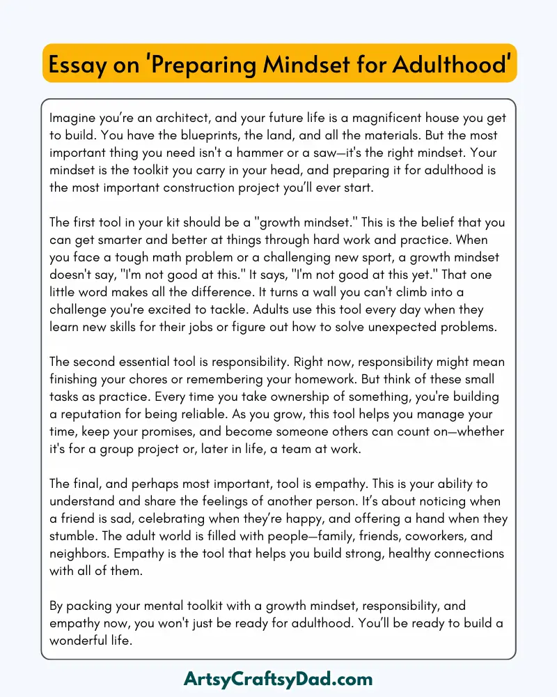 'Preparing Mindset for Adulthood' – 300 Words Essay for Grades 7 to 10