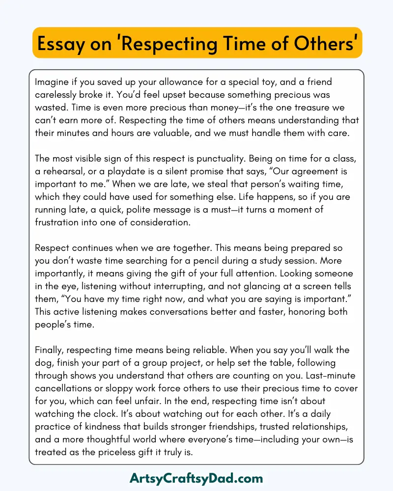 'Respecting Time of Others' - 300 Words  Essay for Grades 9 to 10 Students