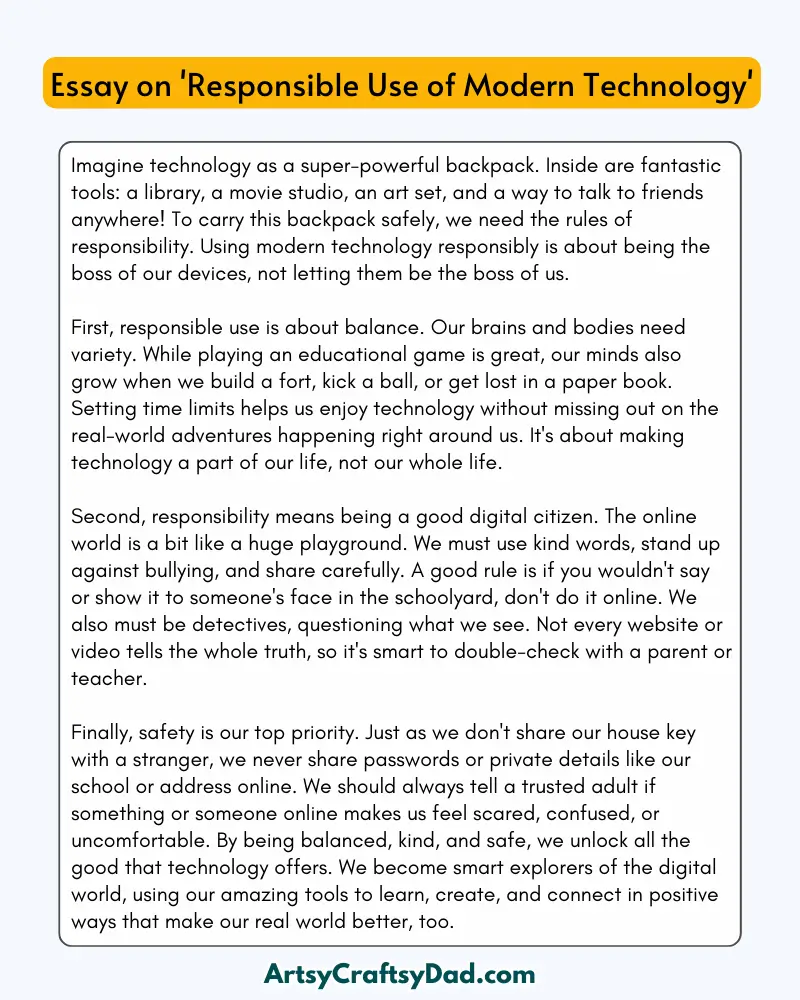 'Responsible Use of Modern Technology' - 300 Words Essay for Grades 7 to 10 Students