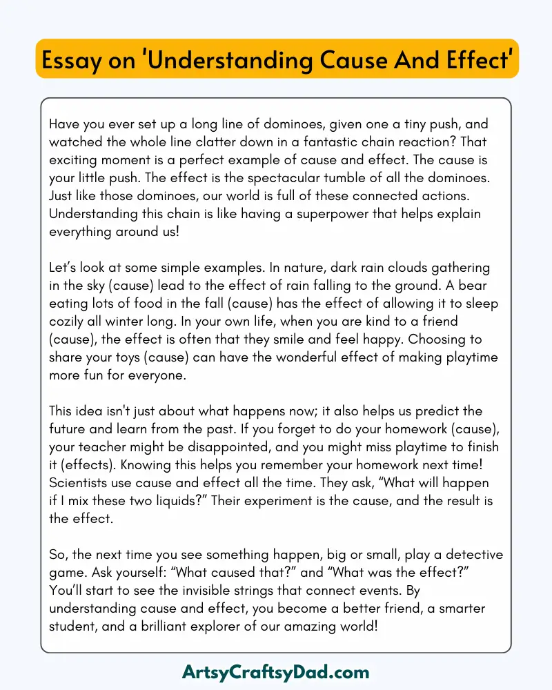 'Understanding Cause And Effect' - 300 Words Essay for Grades 8 to 10 Students