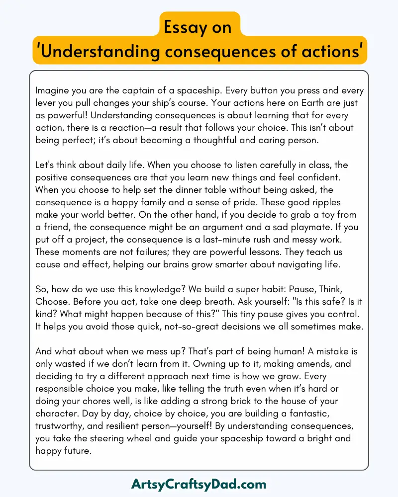 'Understanding Consequences of Actions' - 300 Words Essay for Grades 8 to 10 Students