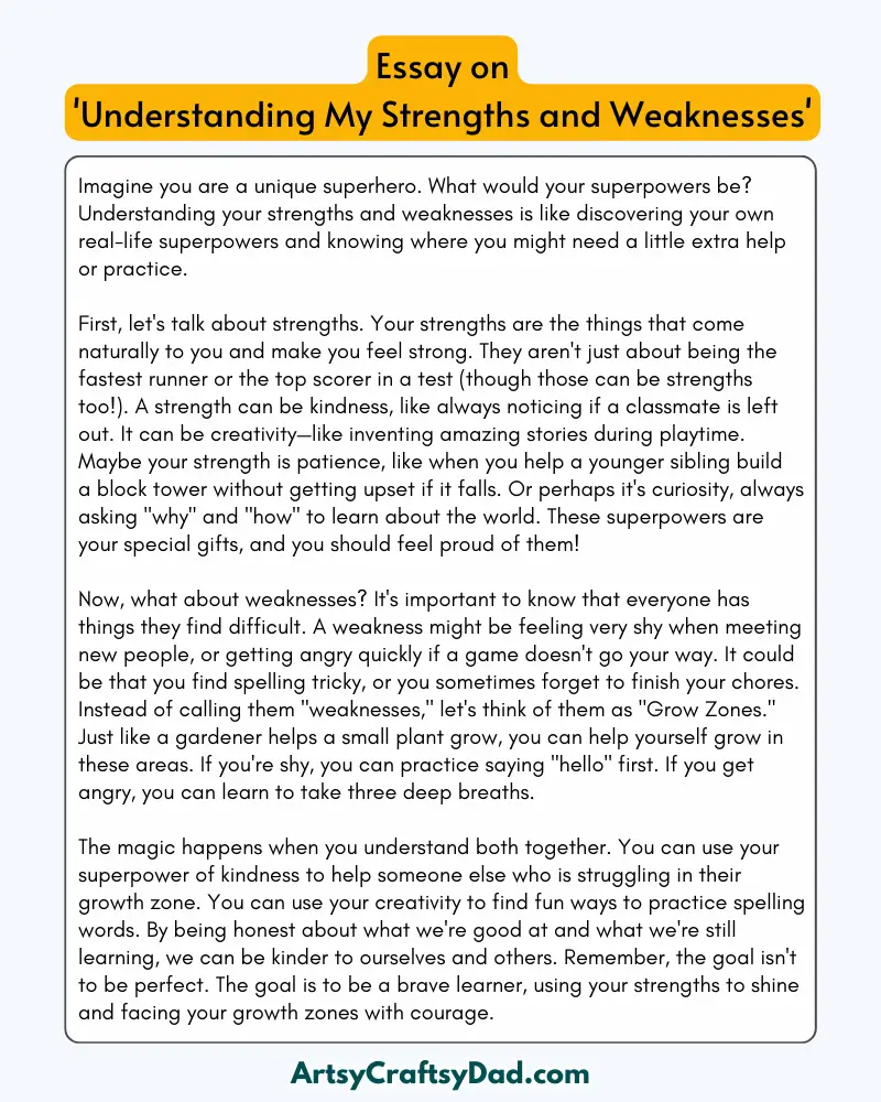 'Understanding My Strengths and Weaknesses' – 300 Words Essay for Grades 8 to 10 Students