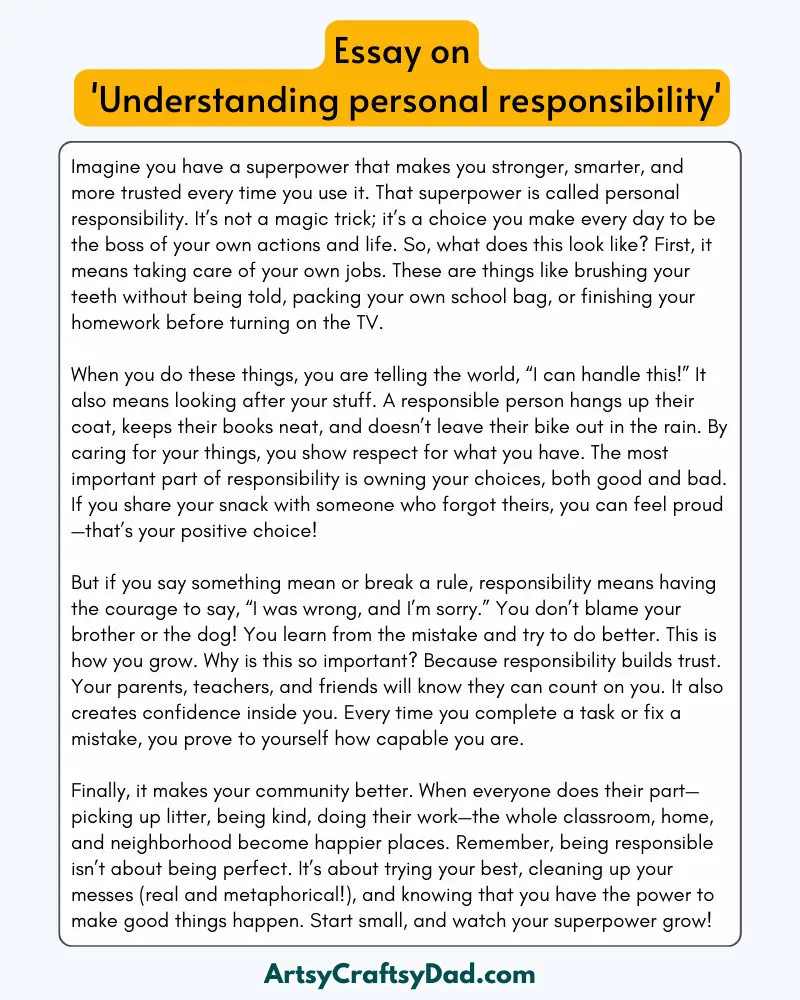 'Understanding Personal Responsibility' - 300 Words Essay for Grades 8 to 10 Students