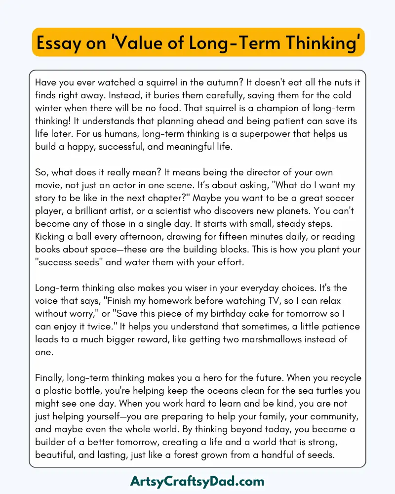 'Value of Long-Term Thinking' - 300 Words Essay for Grades 8 to 10 Students