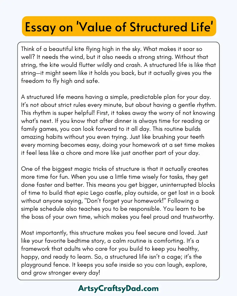 'Value of Structured Life' – 300 Words Essay for Grades 8 to 10 Students