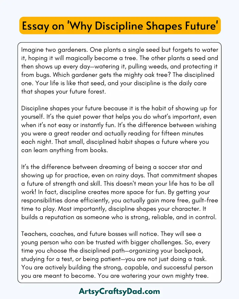 'Why Discipline Shapes Future' - 300 Words  Essay for Grades 8 to 10 Students