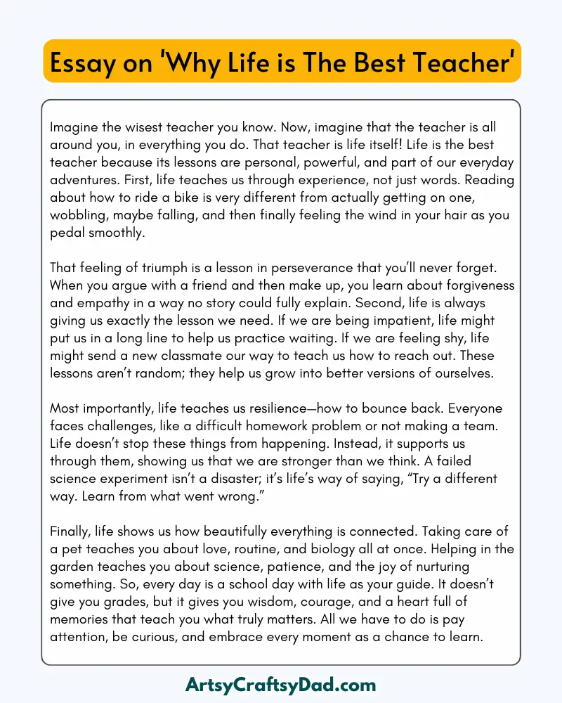 'Why Life is The Best Teacher' - 300 Words Essay for Grades 8 to 10 Students