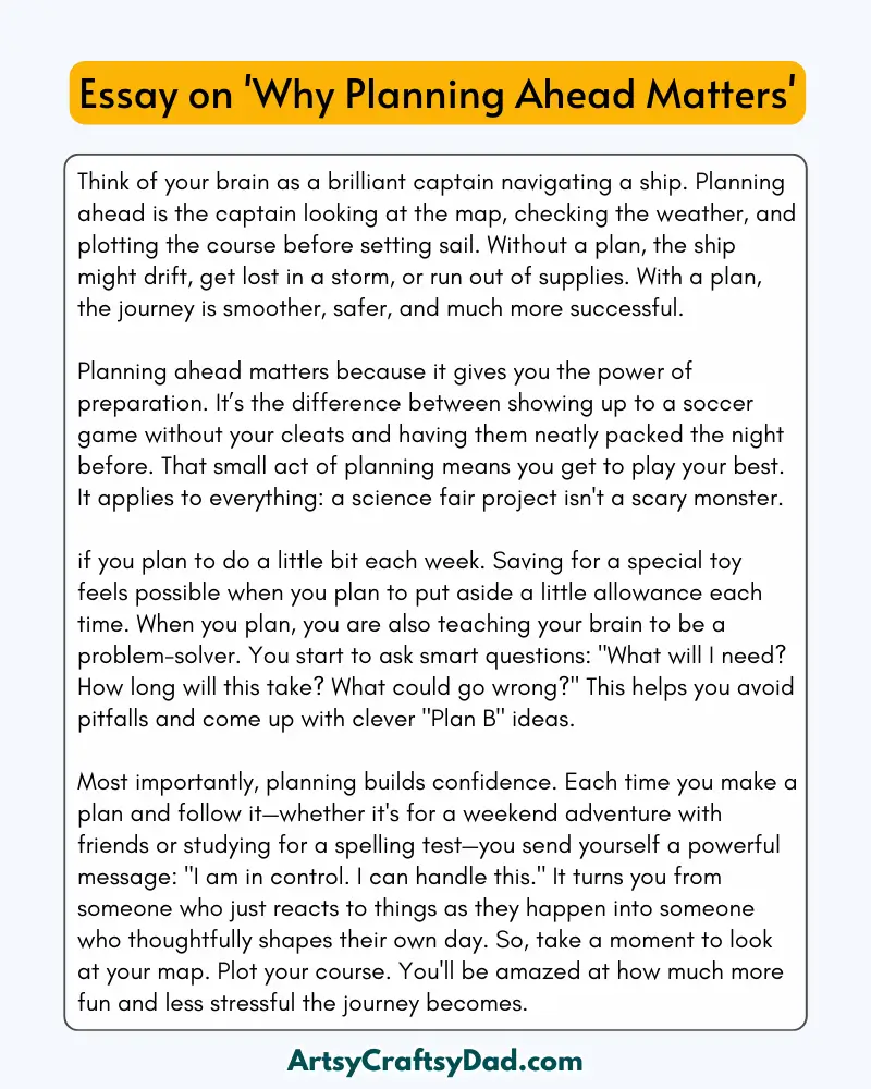 'Why Planning Ahead Matters' - 300 Words  Essay for Grades 8 to 10 Students