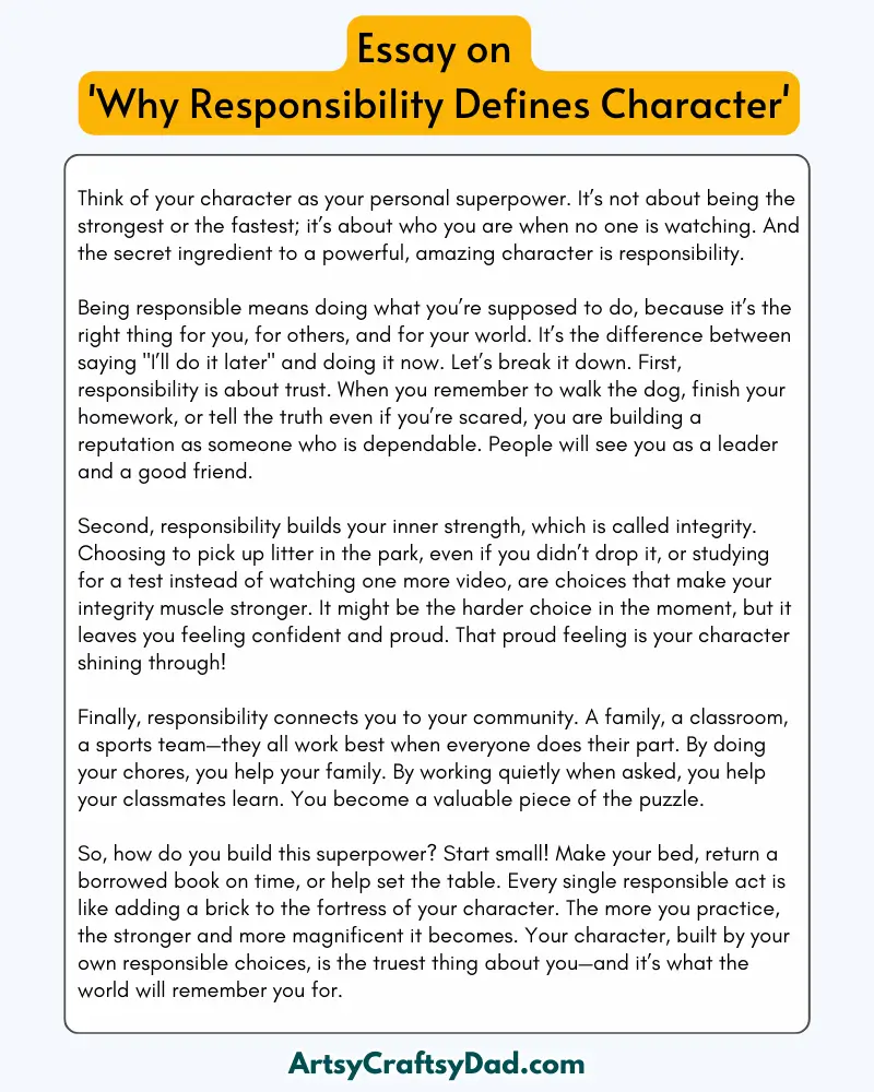 'Why Responsibility Defines Character' – 300 Words Essay for Grades 8 to 10 Students