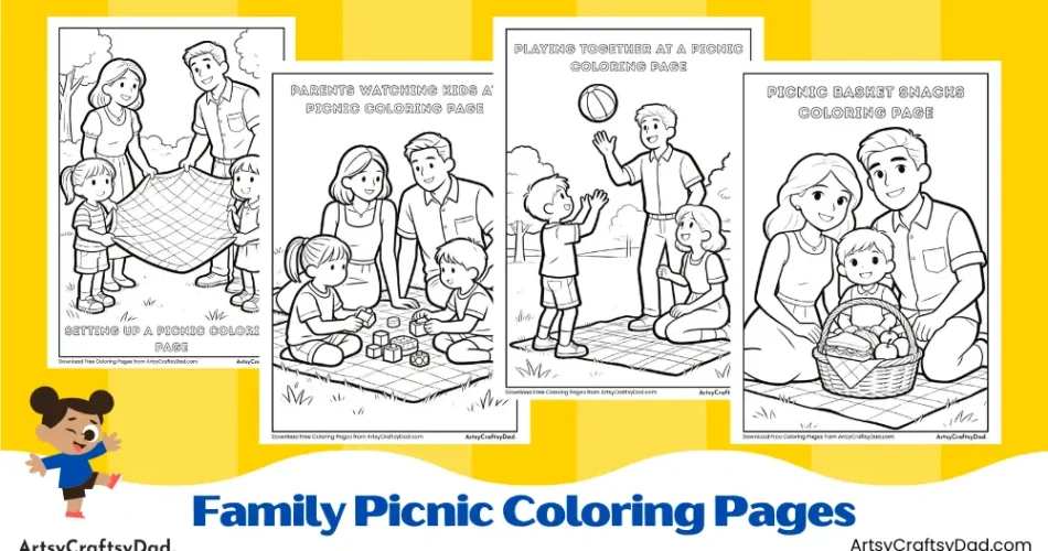 Family Picnic Coloring Pages for Kids