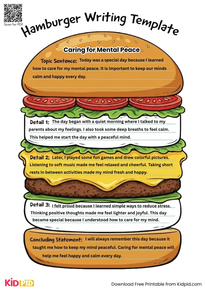 Hamburger Paragraph on 'Caring for Mental Peace' (Free Template)