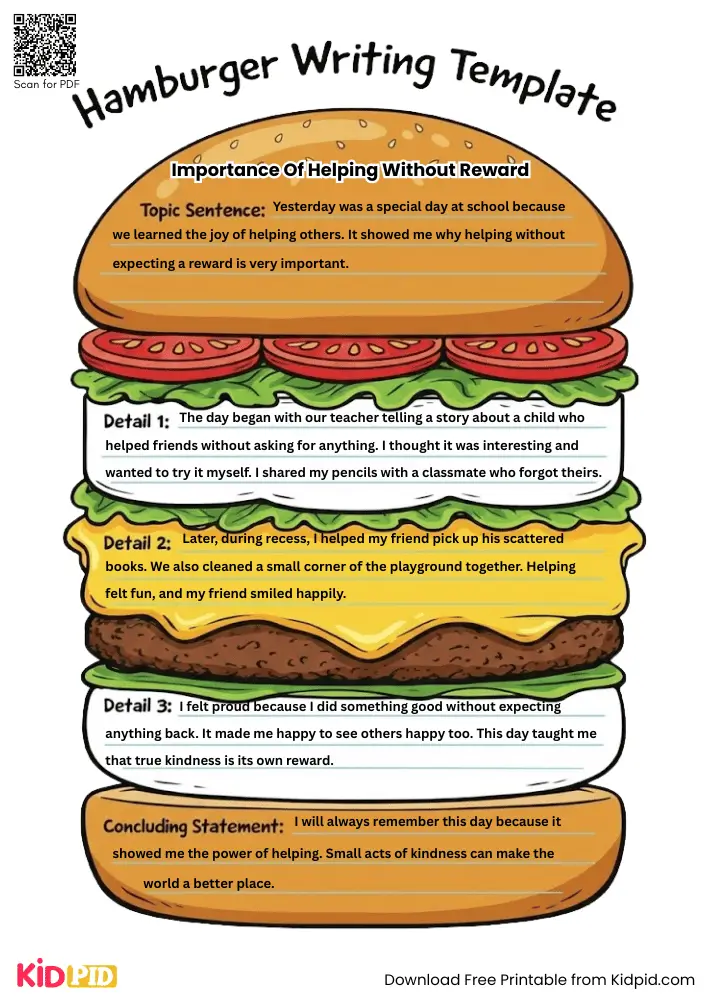 Hamburger Paragraph on 'Importance of Helping Without Reward' (Free Template)