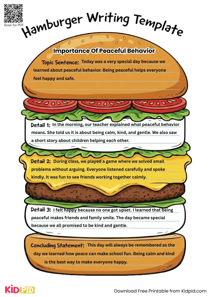 Hamburger Paragraph on 'Importance of Peaceful Behavior' (Free Template)
