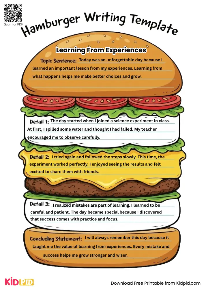 Hamburger Paragraph on 'Learning from Experiences' (Free Template)