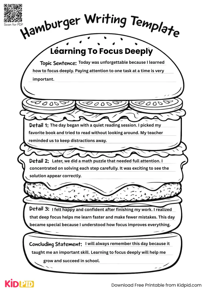 Hamburger Paragraph on 'Learning to Focus Deeply' (Free Template)