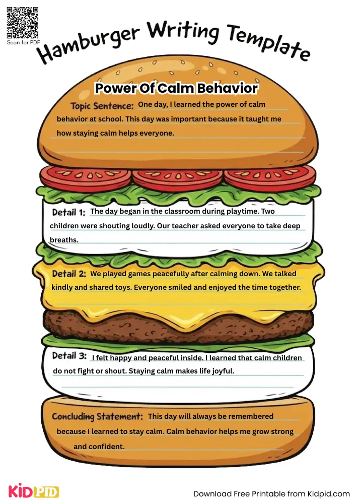 Hamburger Paragraph on 'Power of Calm Behavior' (Free Template)