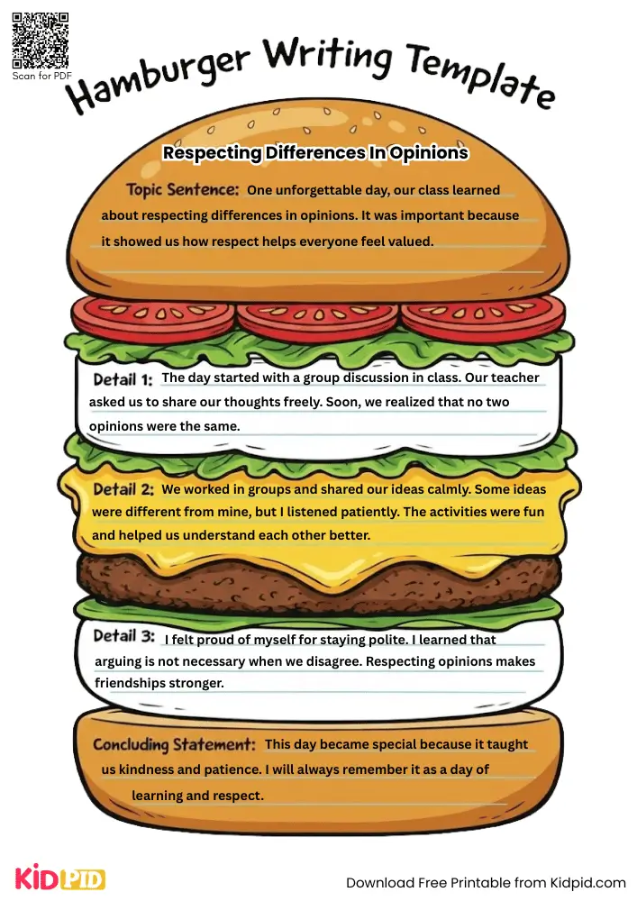 Hamburger Paragraph on 'Respecting Differences in Opinions' (Free Template)