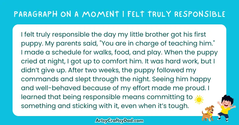 Essay & Paragraph on A Moment I Felt Truly Responsible for Grades 3 to 10