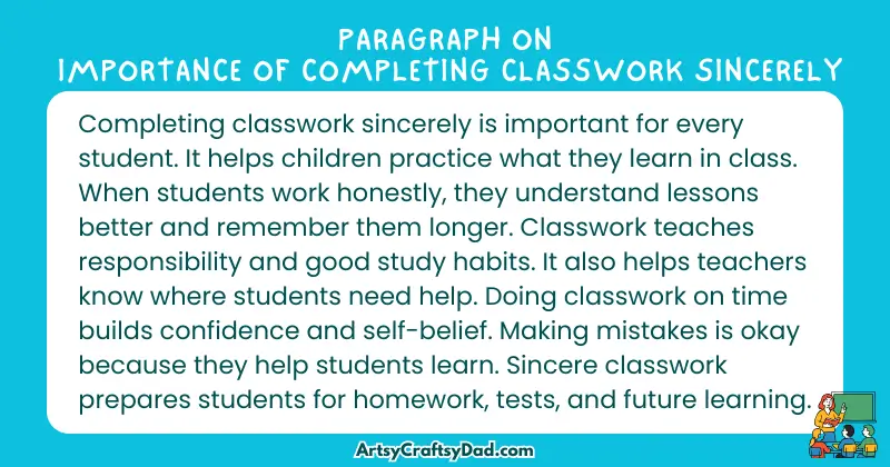 Essay & Paragraph on Importance of Completing Classwork Sincerely for Grades 3 to 9