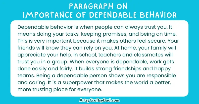 Long Paragraph on 'Importance of Dependable Behavior' - 100 Words for Grade 4