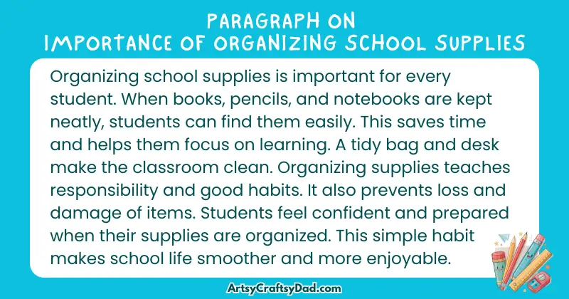 Essay & Paragraph on Importance of Organizing School Supplies for Grades 3 to 10
