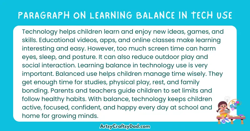 Long Paragraph on 'Learning Balance in Tech Use'- 100 Words for Grade 4