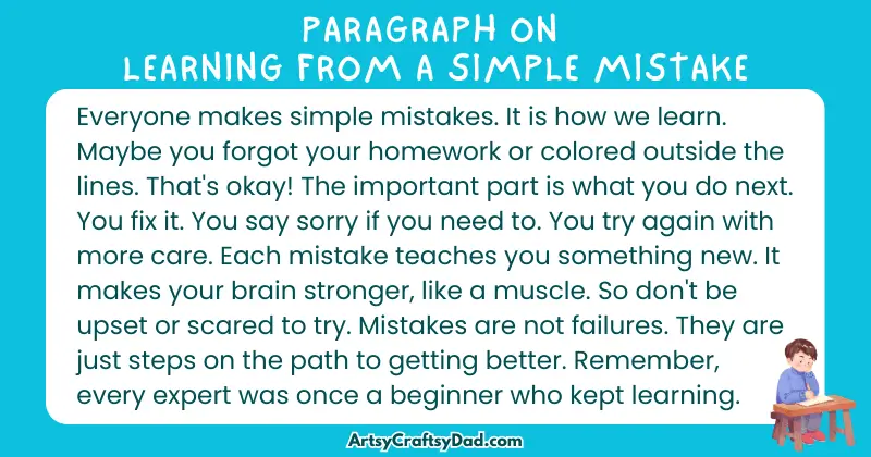 Long Paragraph on 'Learning From A Simple Mistake' - 100 Words for Grade 4