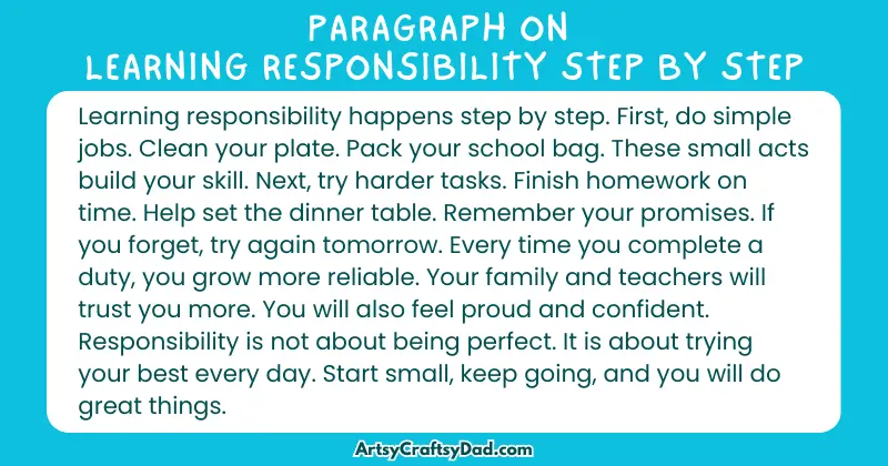 Long Paragraph on 'Learning Responsibility Step By Step' - 100 Words for Grade 4