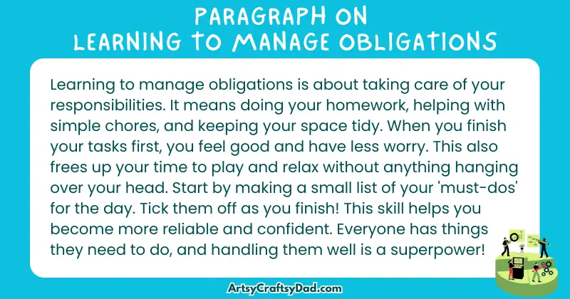 Essay & Paragraph on Learning to Manage Obligations for Grades 4 to 10 Students