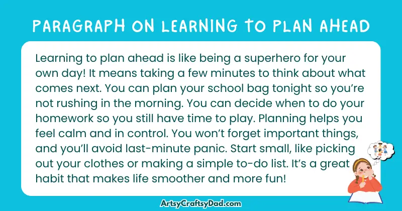 Essay & Paragraph on Learning to Plan Ahead for Grades 2 to 10